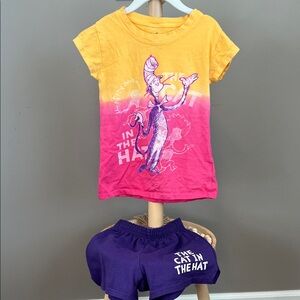 Universal Studios Dr. Seuss Cat in the Hat Girls T-Shirt and Shorts Set Small